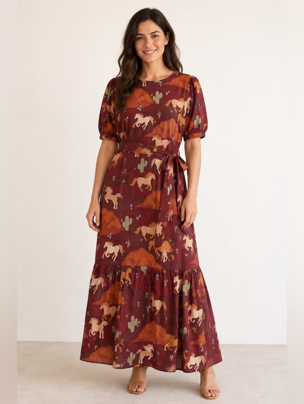 NWT Princess Highway Horse Cactus Western Maxi Dress US 12 AU 16